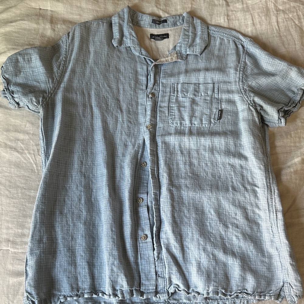 Eddie Bauer Light Blue Short-Sleeve Linen-Blend Shirt
